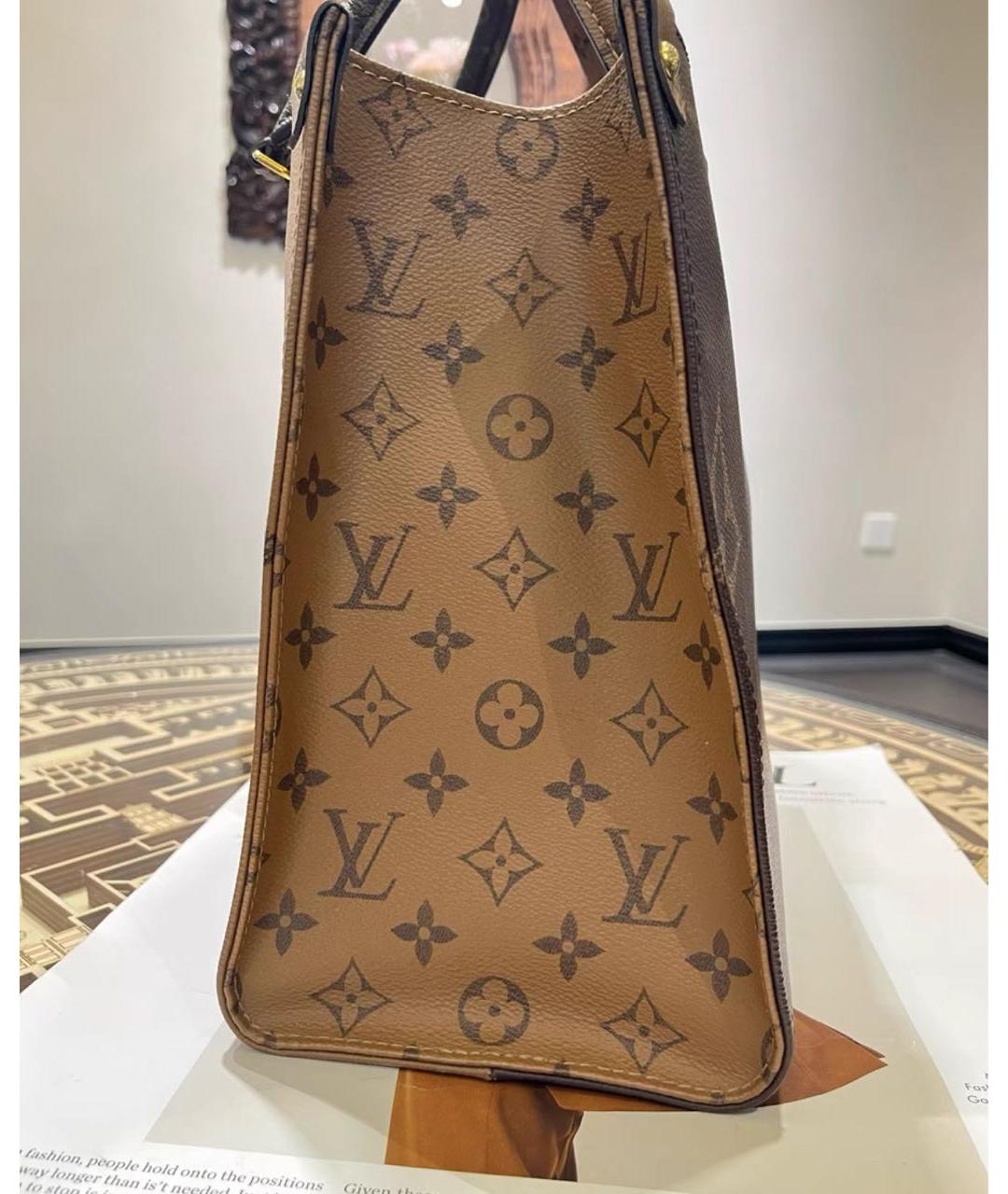 LOUIS VUITTON Коричневая кожаная сумка тоут, фото 4
