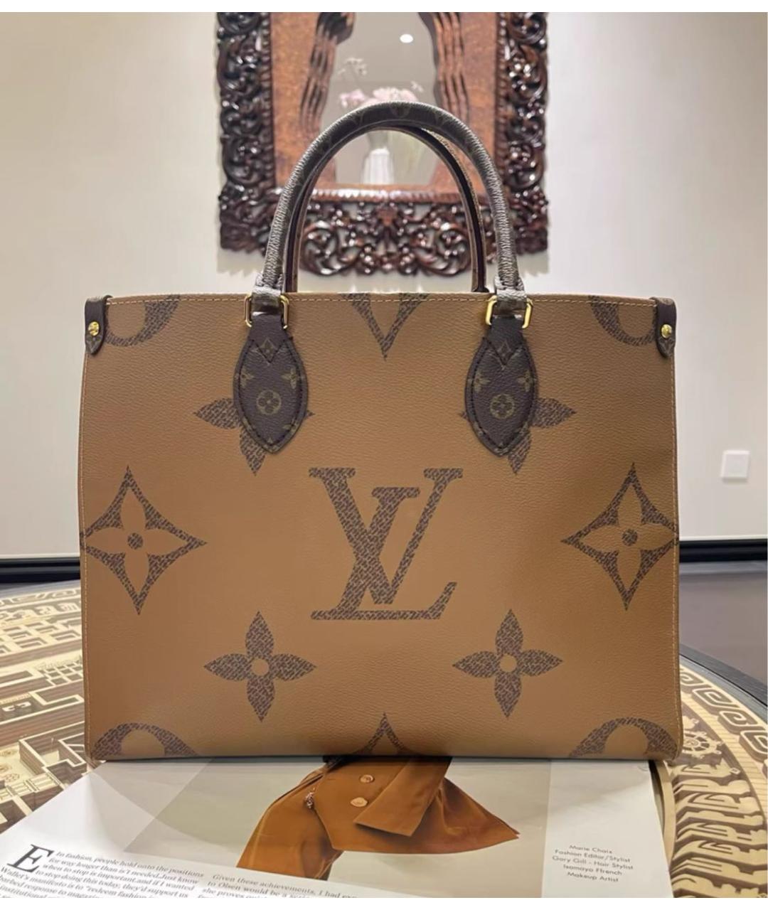 LOUIS VUITTON Коричневая кожаная сумка тоут, фото 2