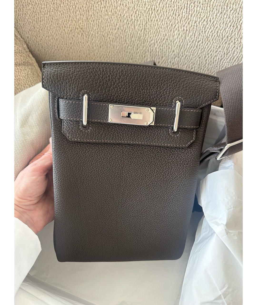 HERMES Коричневая кожаная сумка на плечо, фото 4