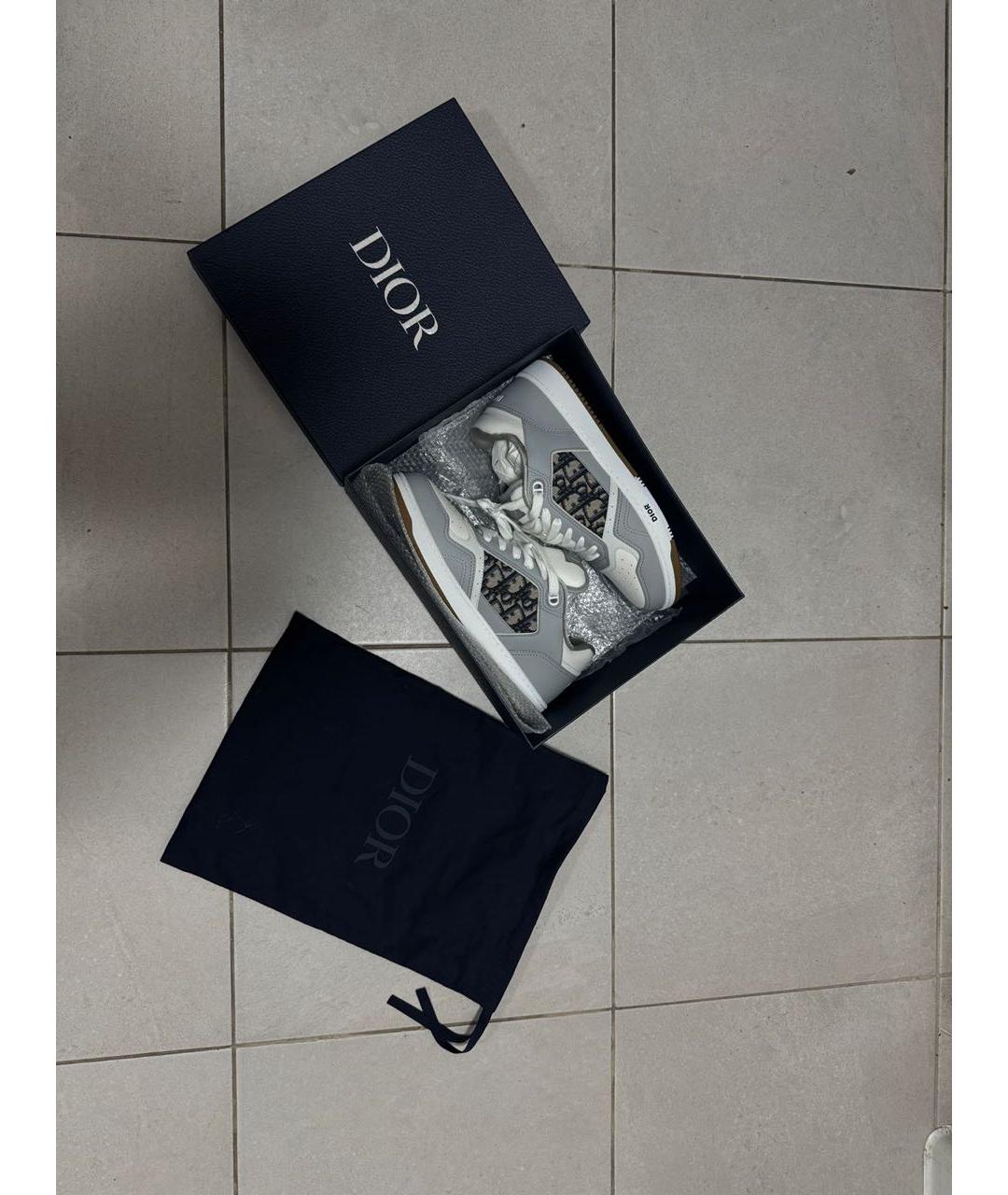 CHRISTIAN DIOR Серые кожаные низкие кроссовки / кеды, фото 5