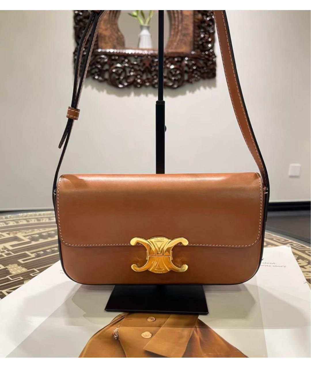 CELINE Коричневая кожаная сумка через плечо, фото 8
