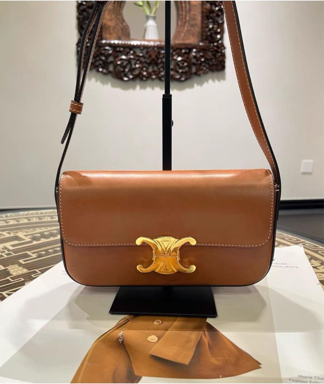 CELINE Коричневая кожаная сумка через плечо, фото 2