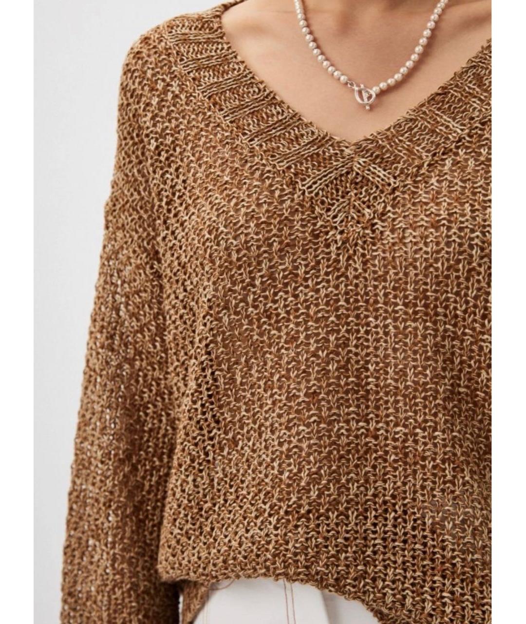 WEEKEND MAX MARA Коричневый льняной джемпер / свитер, фото 4