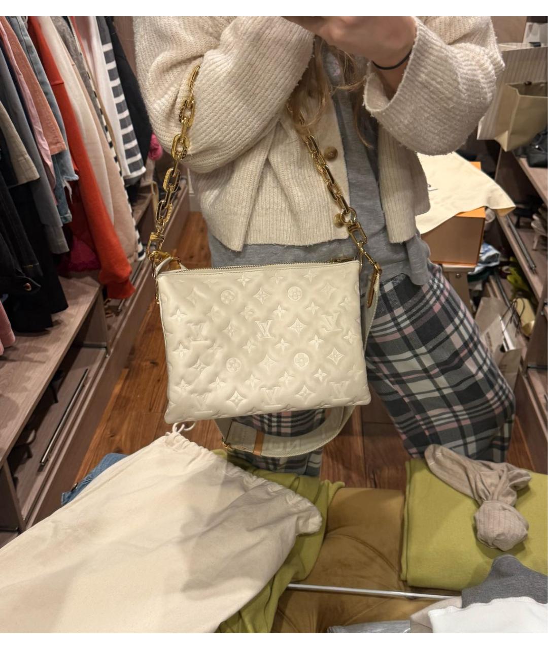 LOUIS VUITTON Белая кожаная сумка через плечо, фото 7