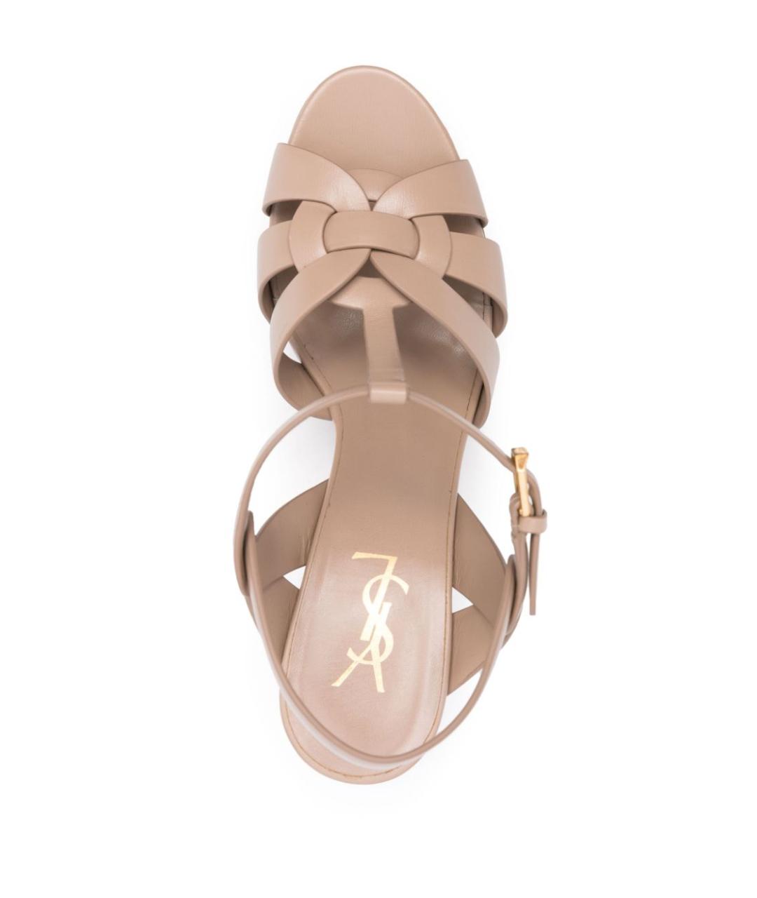 SAINT LAURENT Бежевые кожаные босоножки, фото 4