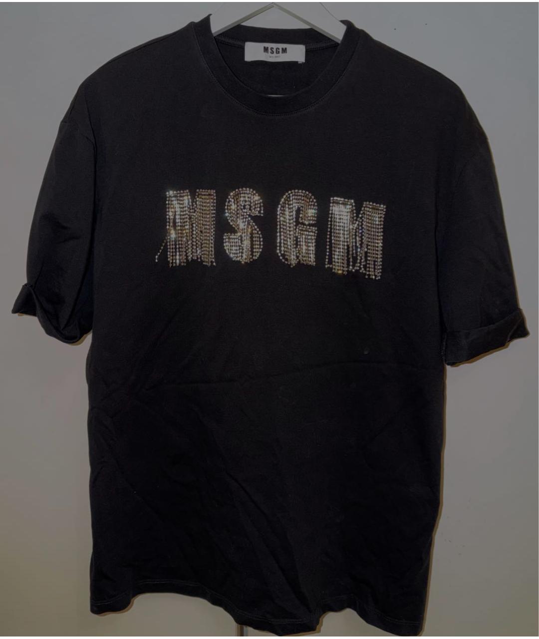 MSGM Черная хлопко-эластановая футболка, фото 2