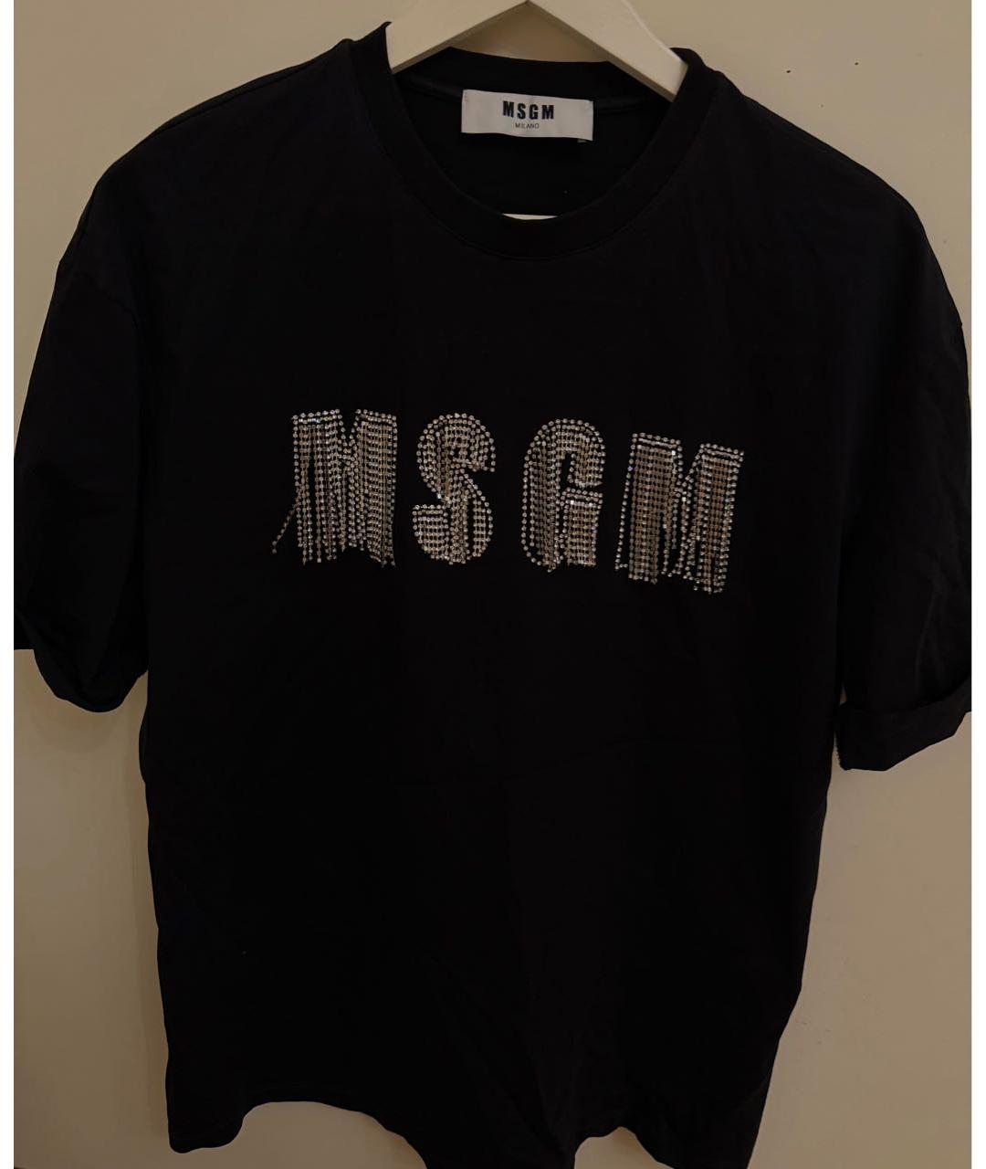 MSGM Черная хлопко-эластановая футболка, фото 4