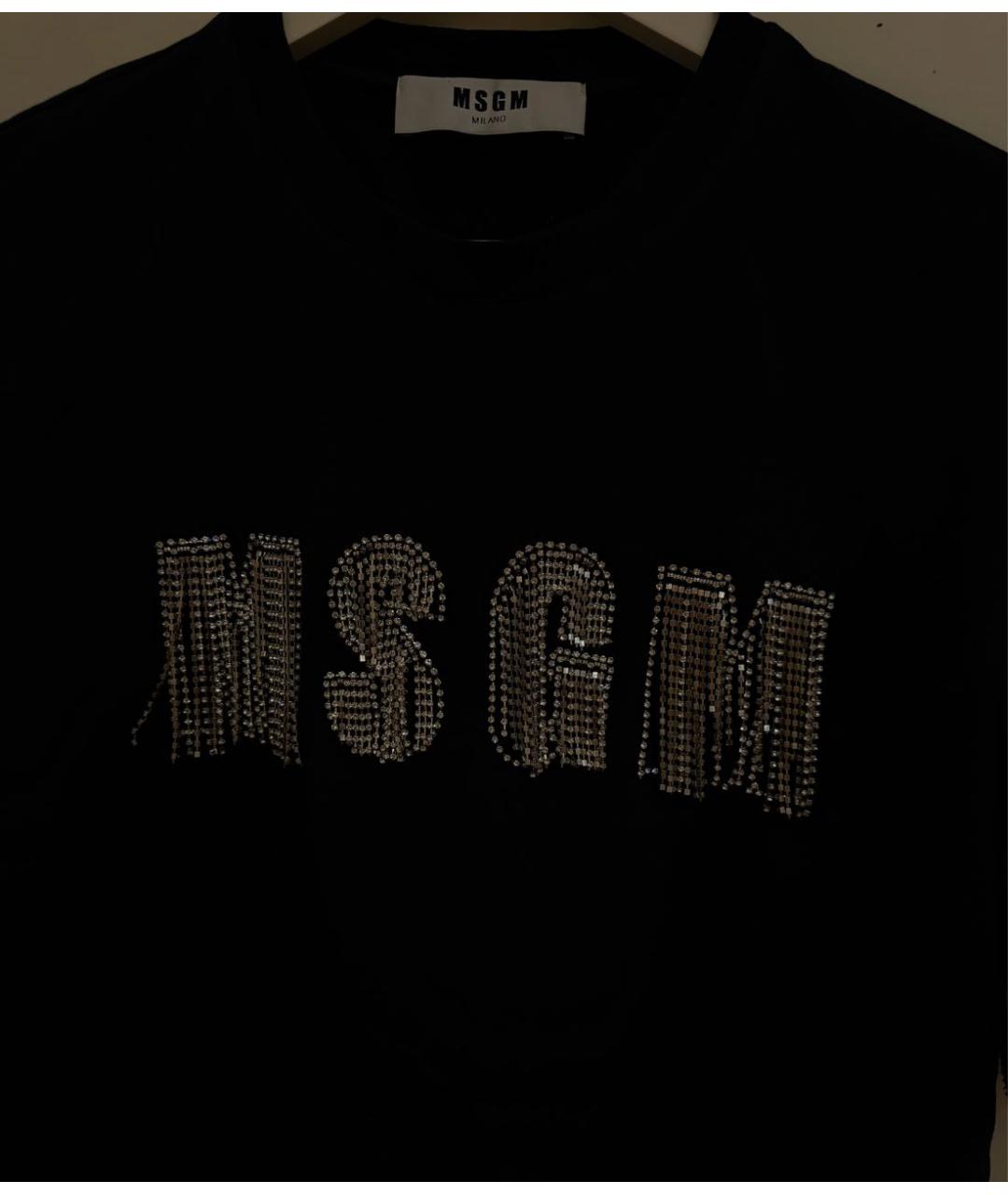 MSGM Черная хлопко-эластановая футболка, фото 3