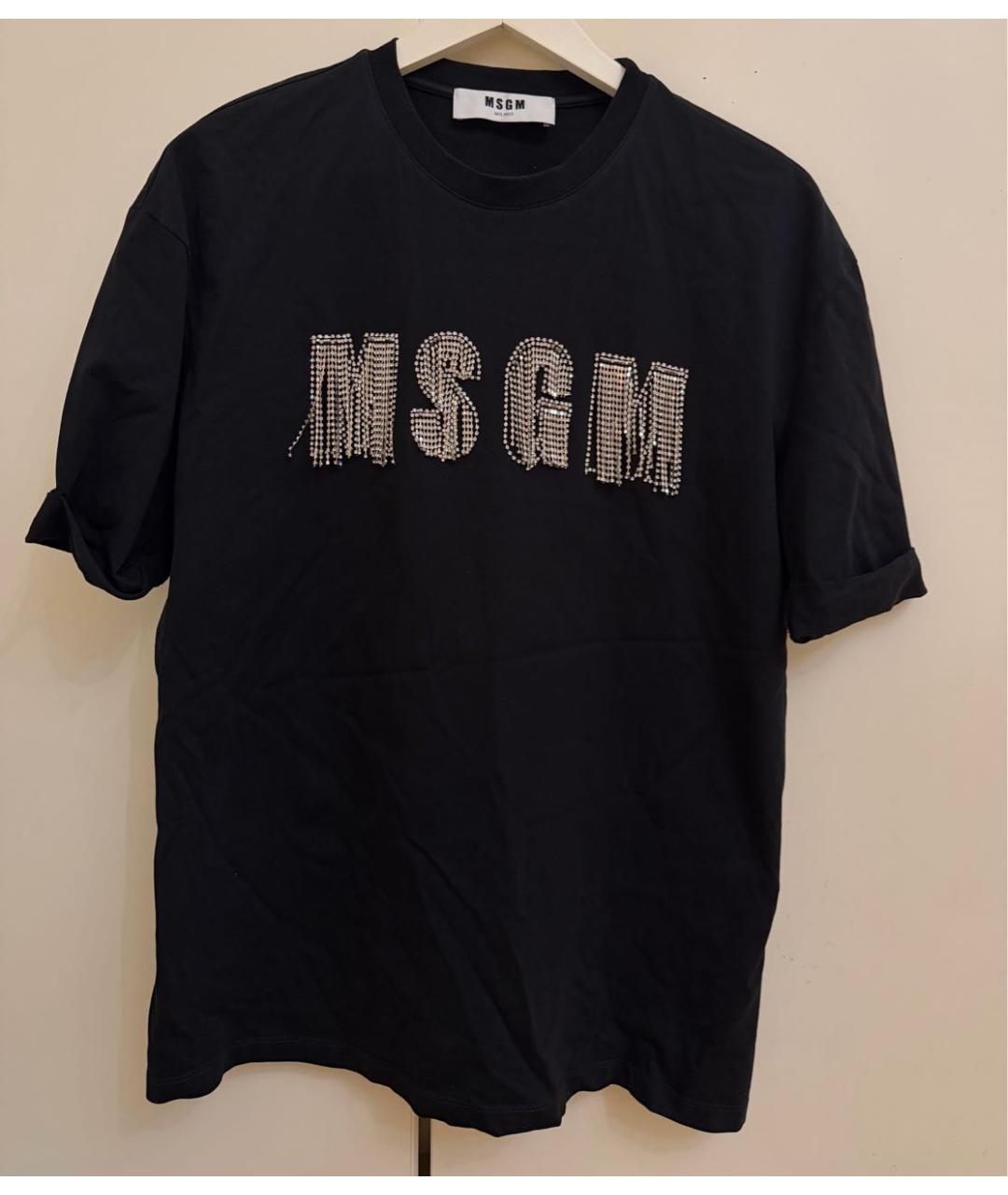 MSGM Черная хлопко-эластановая футболка, фото 5