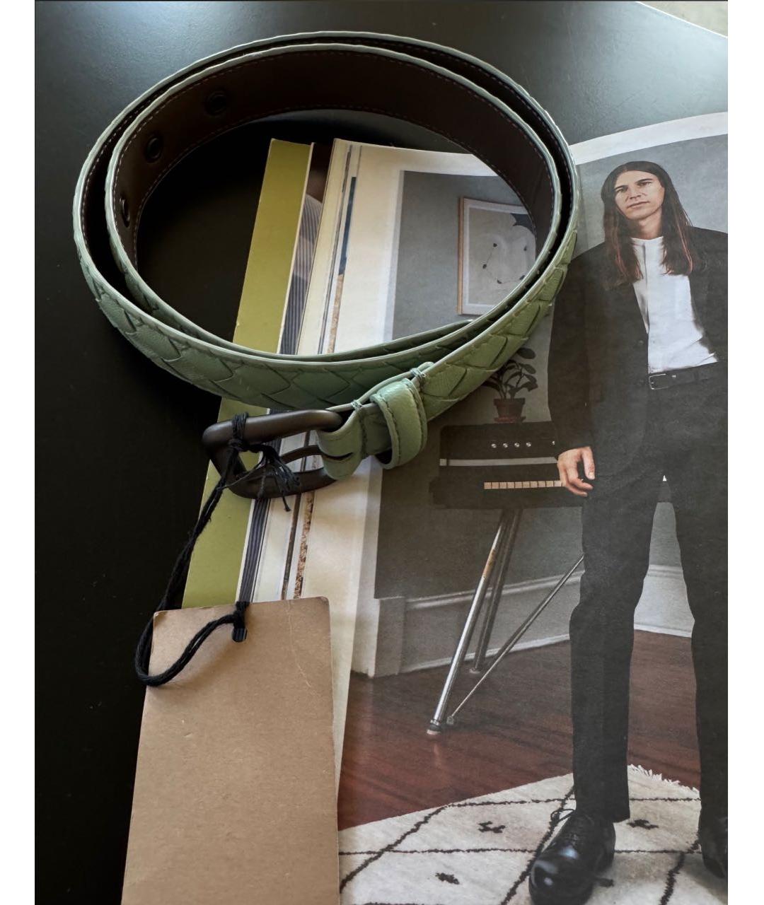 BOTTEGA VENETA Зеленый кожаный ремень, фото 4