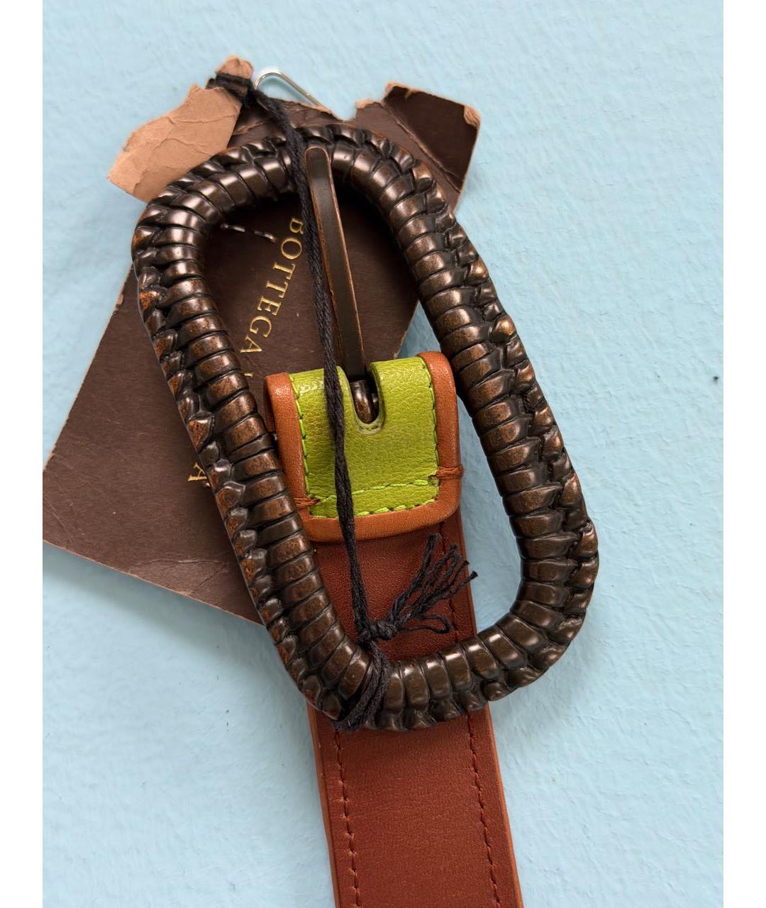 BOTTEGA VENETA Зеленый кожаный ремень, фото 4