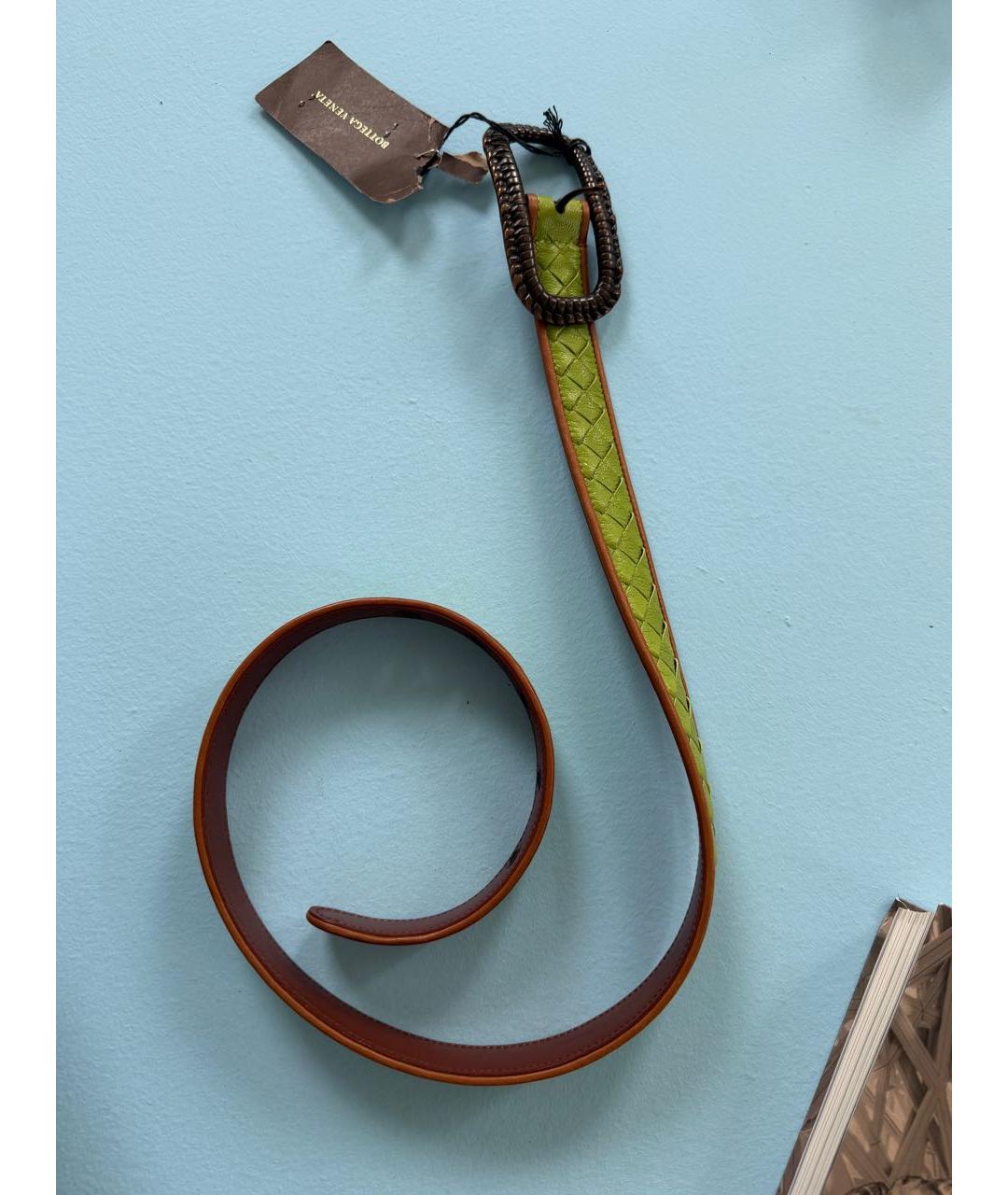 BOTTEGA VENETA Зеленый кожаный ремень, фото 3
