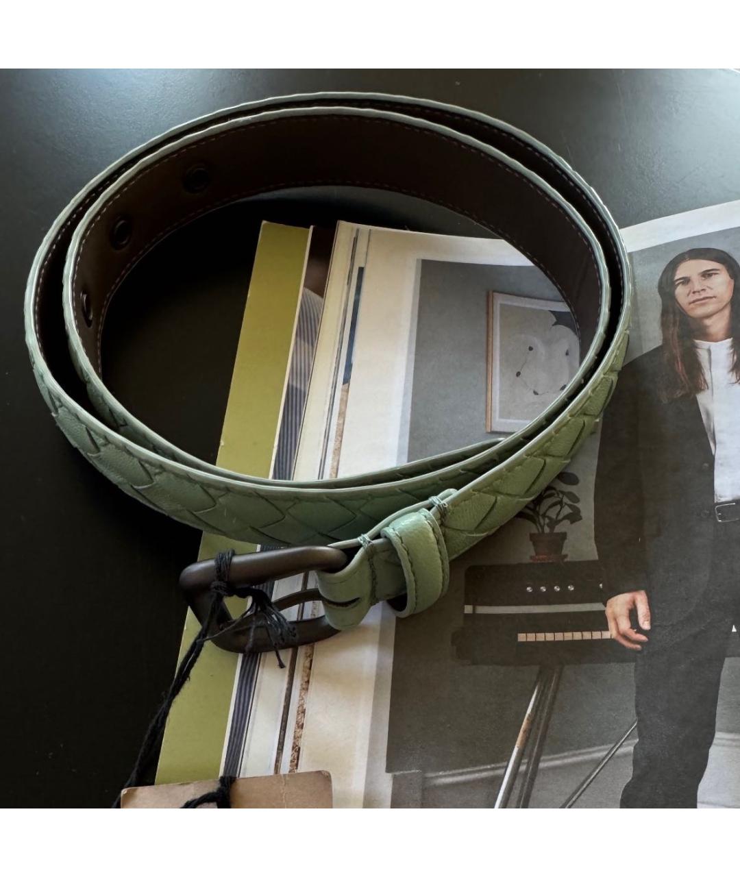 BOTTEGA VENETA Зеленый кожаный ремень, фото 4