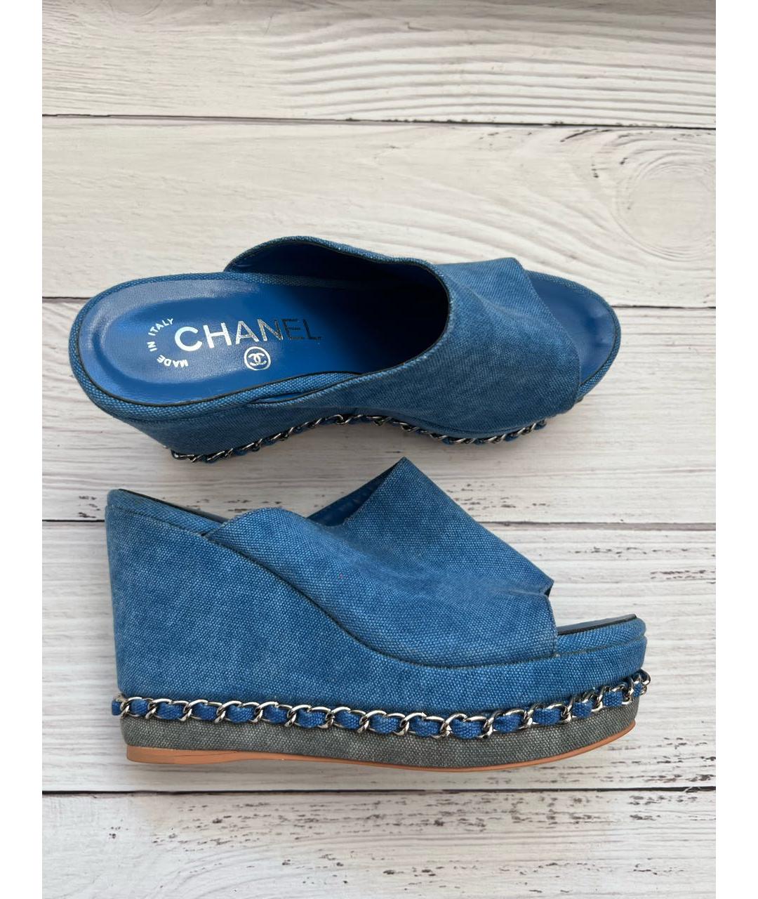 CHANEL Синие текстильные сабо, фото 6