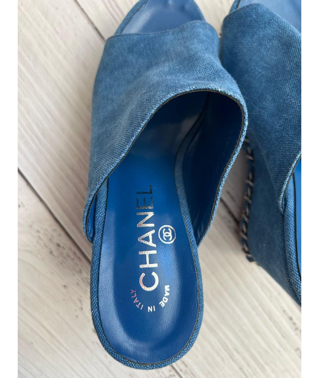CHANEL Синие текстильные сабо, фото 2