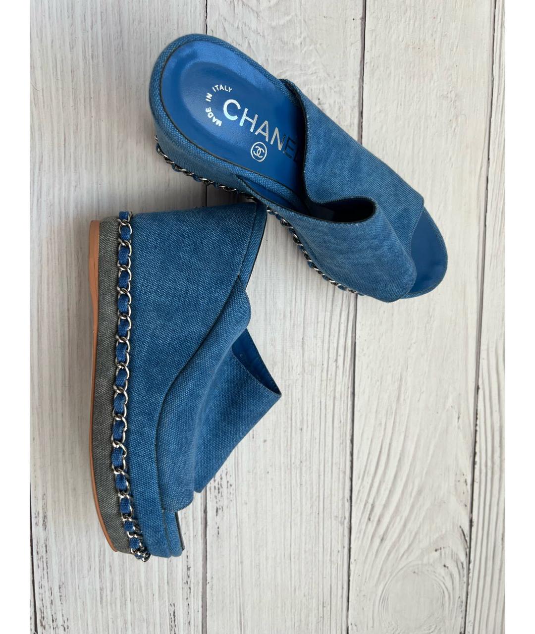 CHANEL Синие текстильные сабо, фото 5
