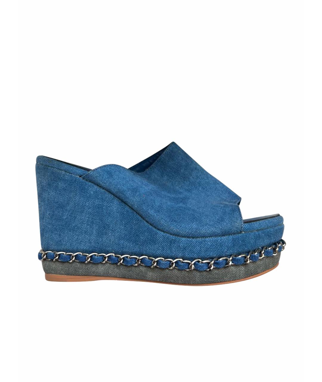 CHANEL Синие текстильные сабо, фото 1