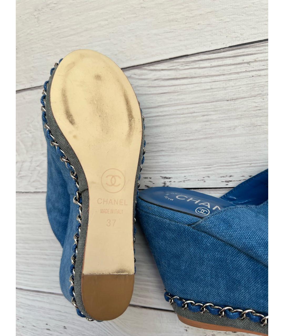 CHANEL Синие текстильные сабо, фото 4
