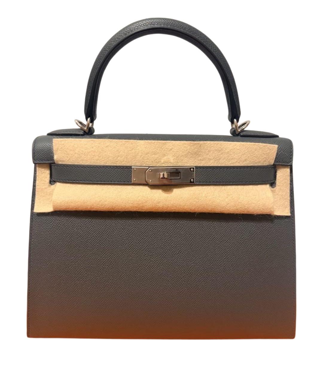 HERMES Серая кожаная сумка с короткими ручками, фото 1