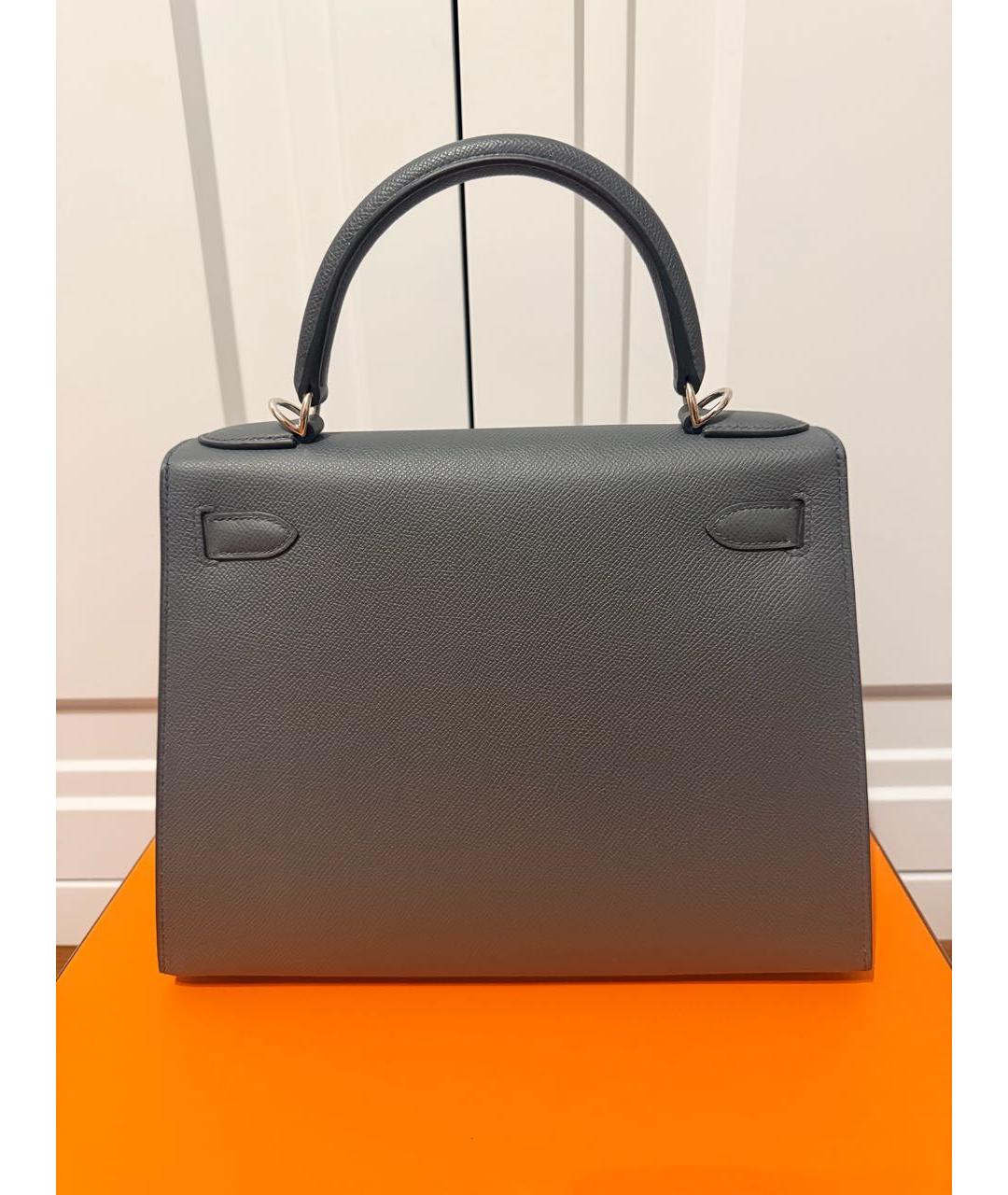 HERMES Серая кожаная сумка с короткими ручками, фото 2
