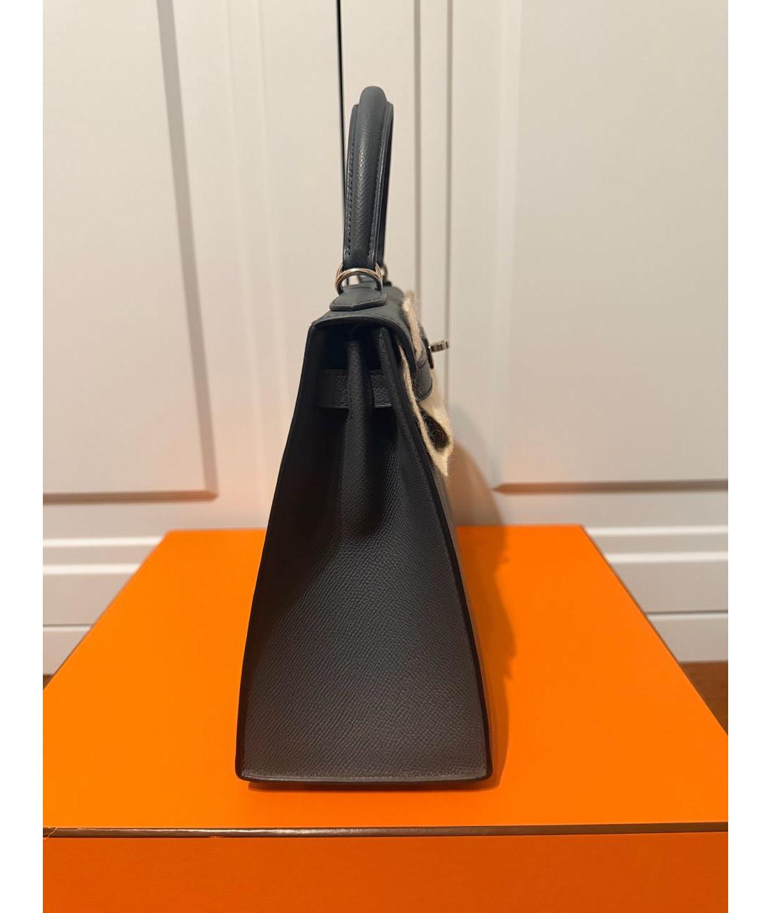 HERMES Серая кожаная сумка с короткими ручками, фото 5