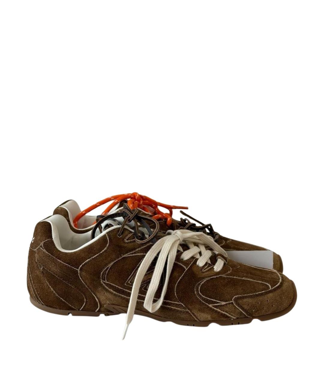 MIU MIU Коричневые замшевые кроссовки, фото 1