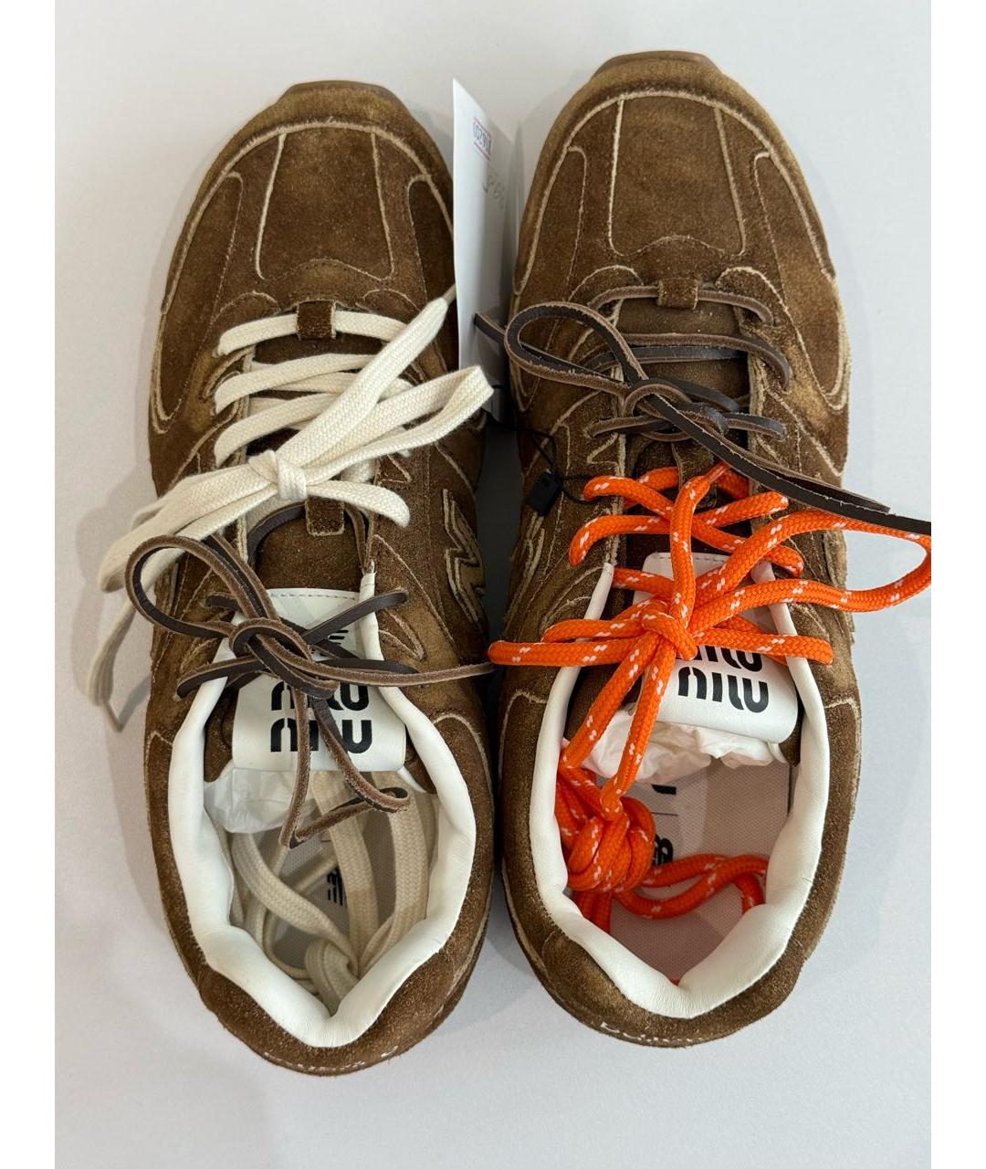MIU MIU Коричневые замшевые кроссовки, фото 3
