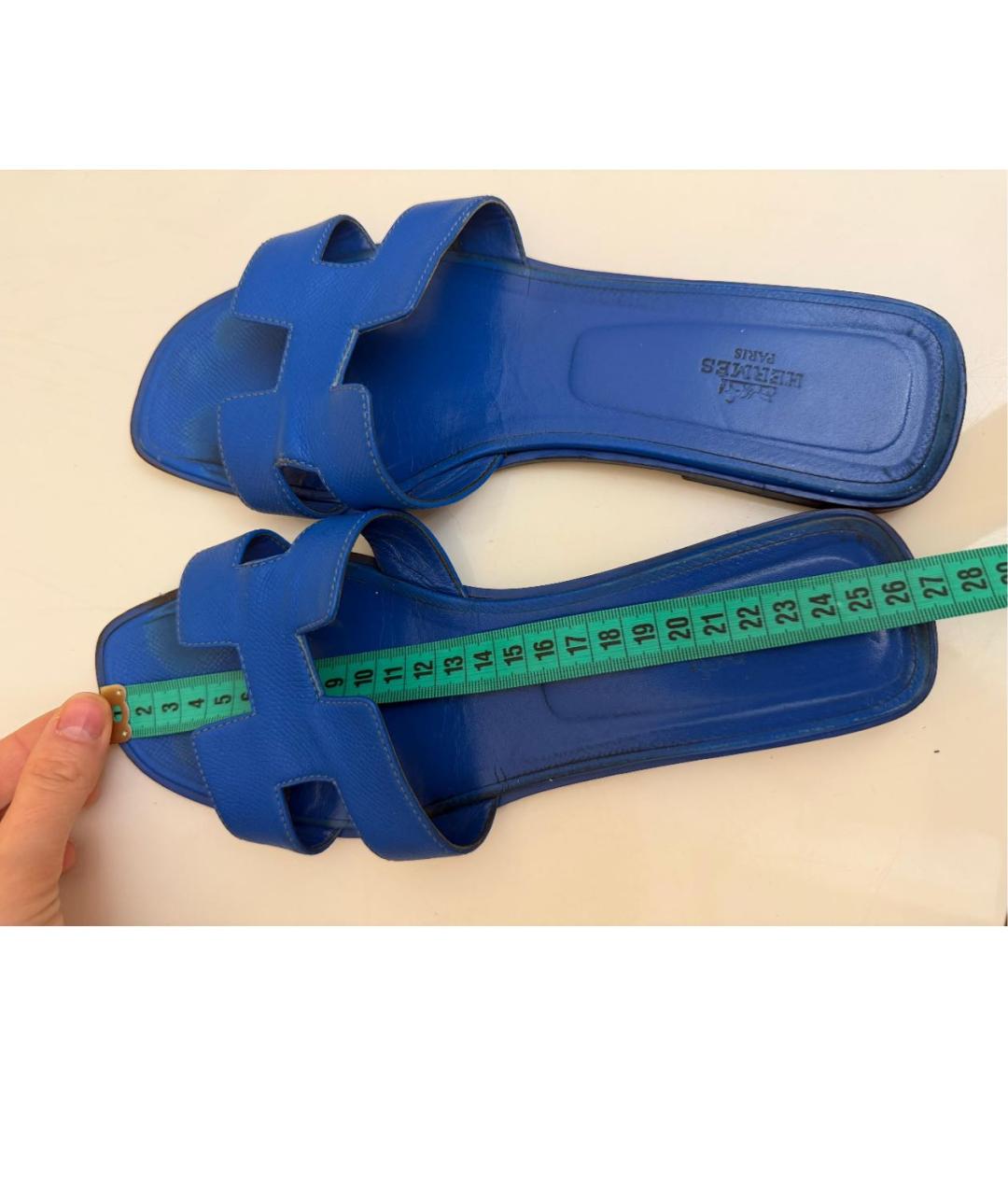 HERMES Темно-синие кожаные шлепанцы, фото 2