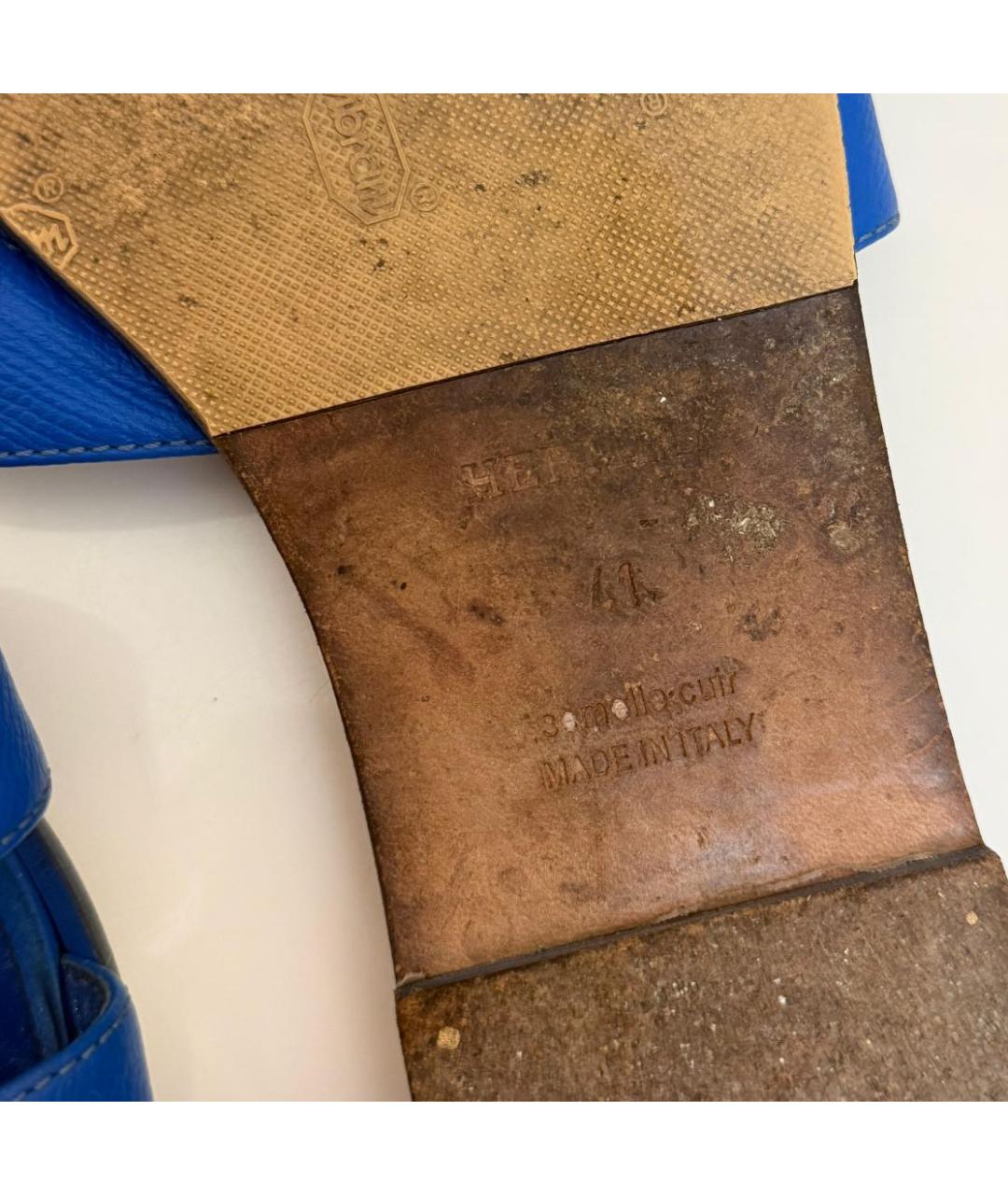 HERMES Темно-синие кожаные шлепанцы, фото 3