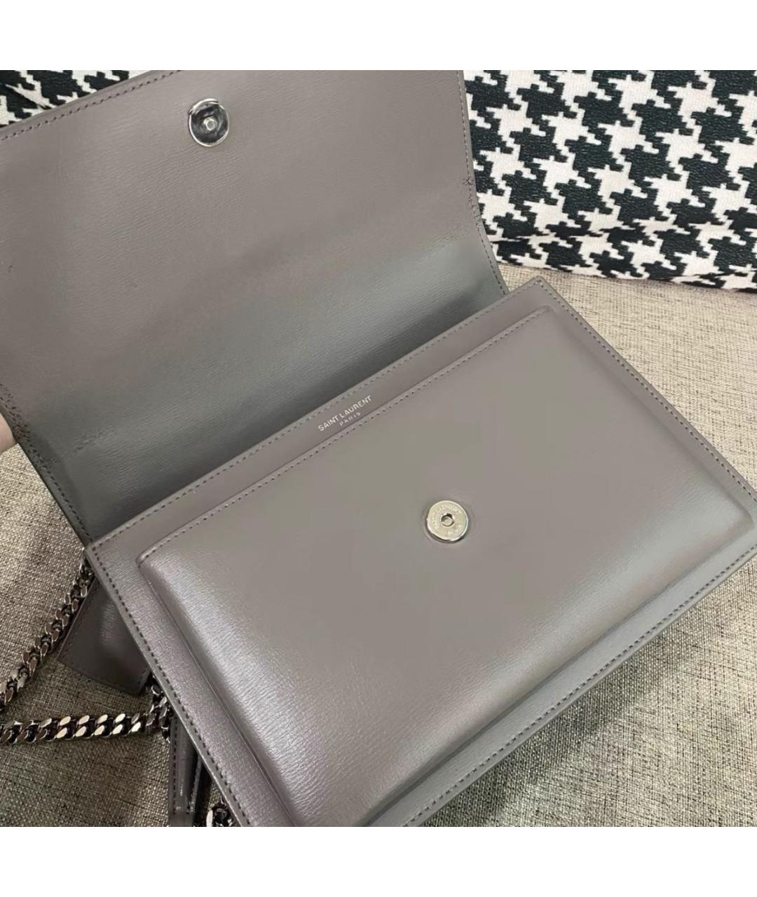SAINT LAURENT Серая кожаная сумка через плечо, фото 3