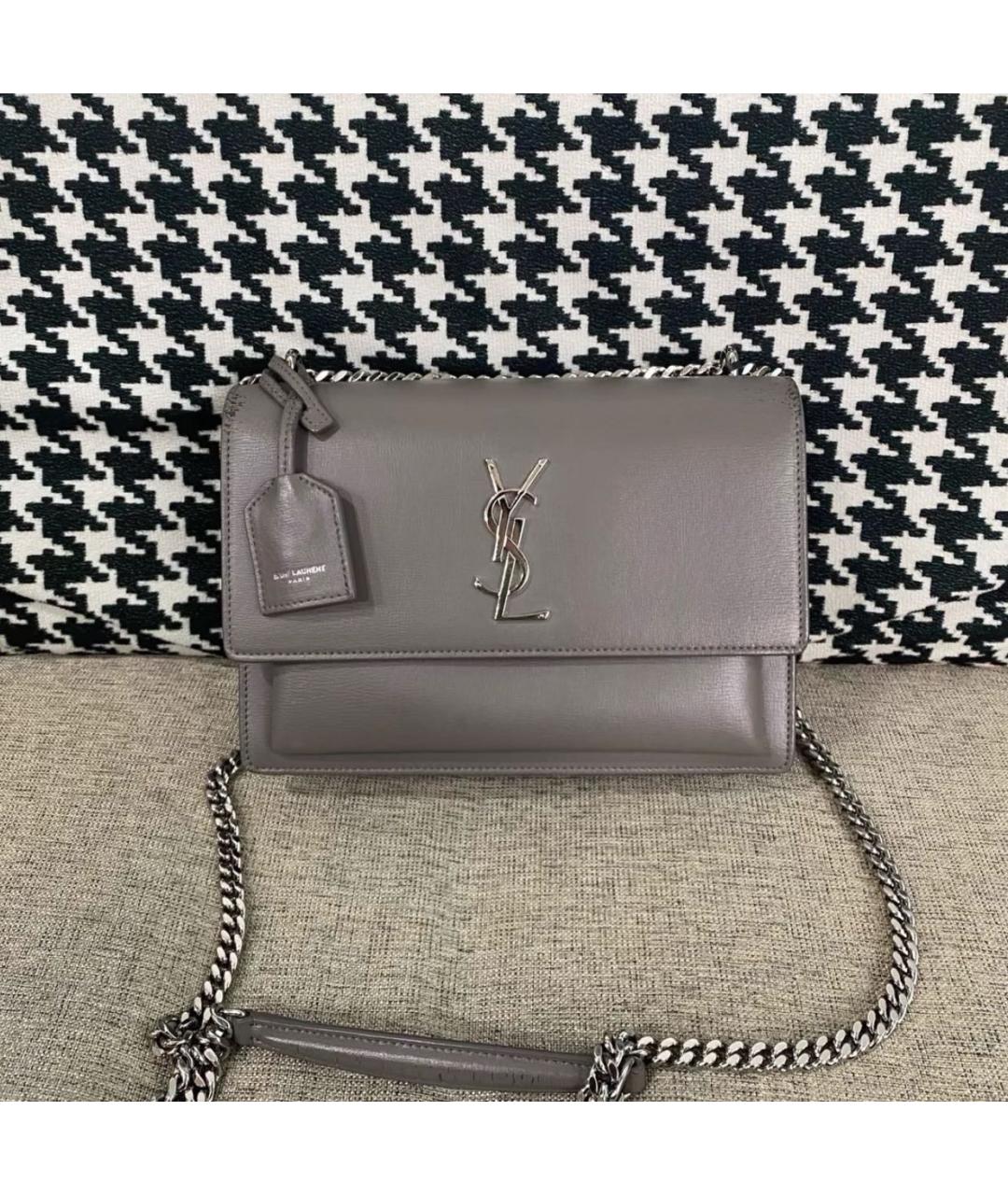 SAINT LAURENT Серая кожаная сумка через плечо, фото 2