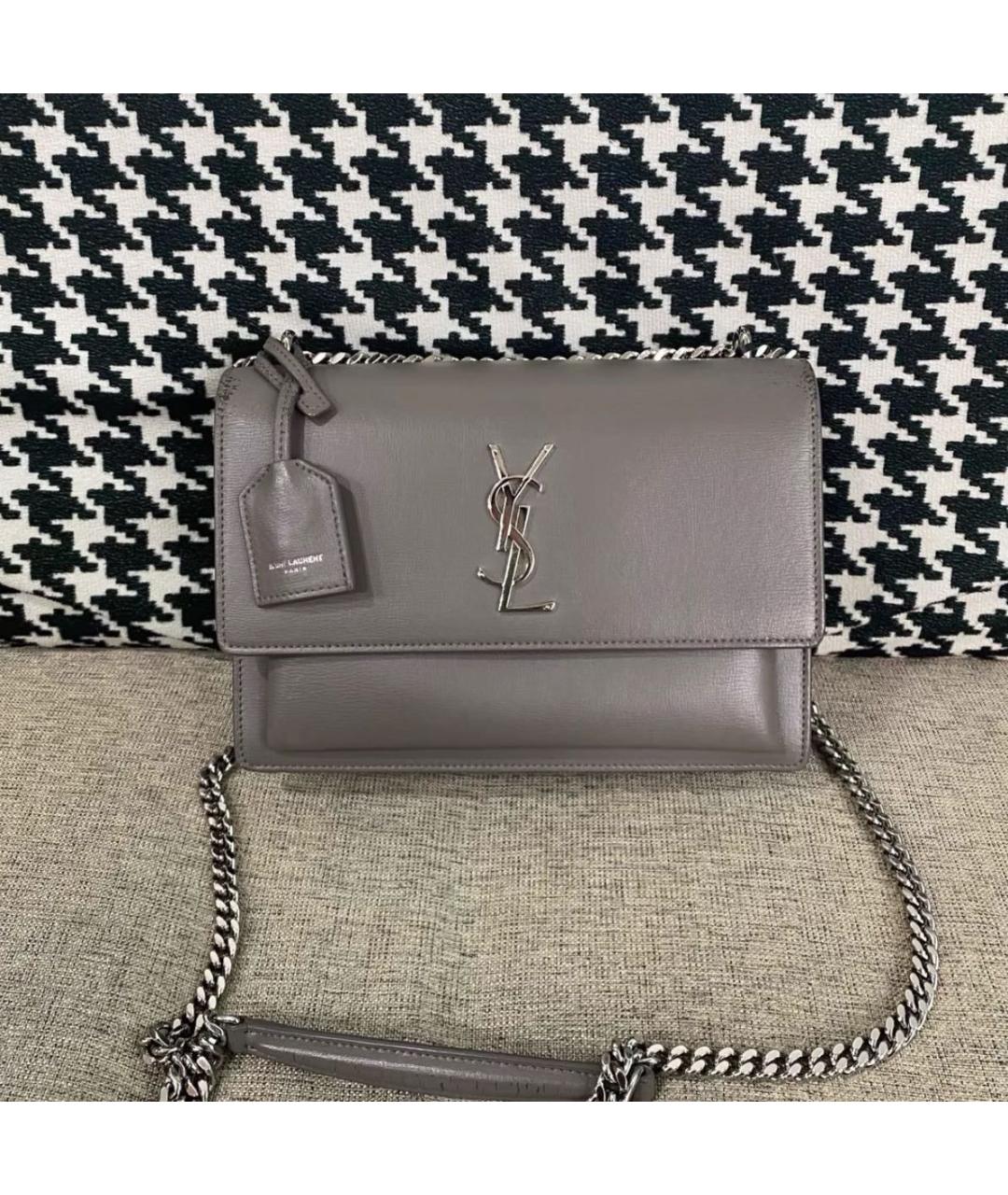 SAINT LAURENT Серая кожаная сумка через плечо, фото 6