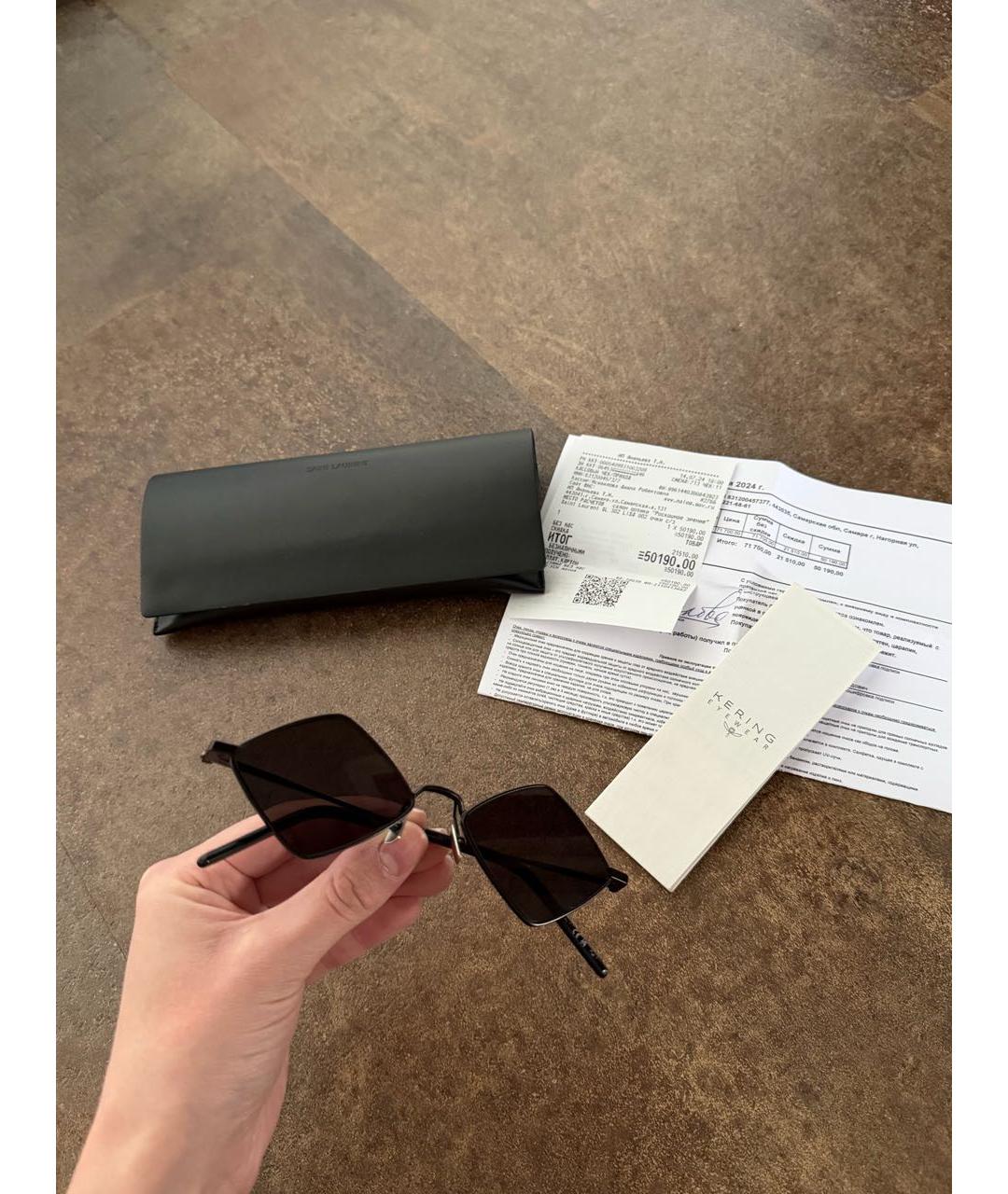 SAINT LAURENT Черные металлические солнцезащитные очки, фото 3