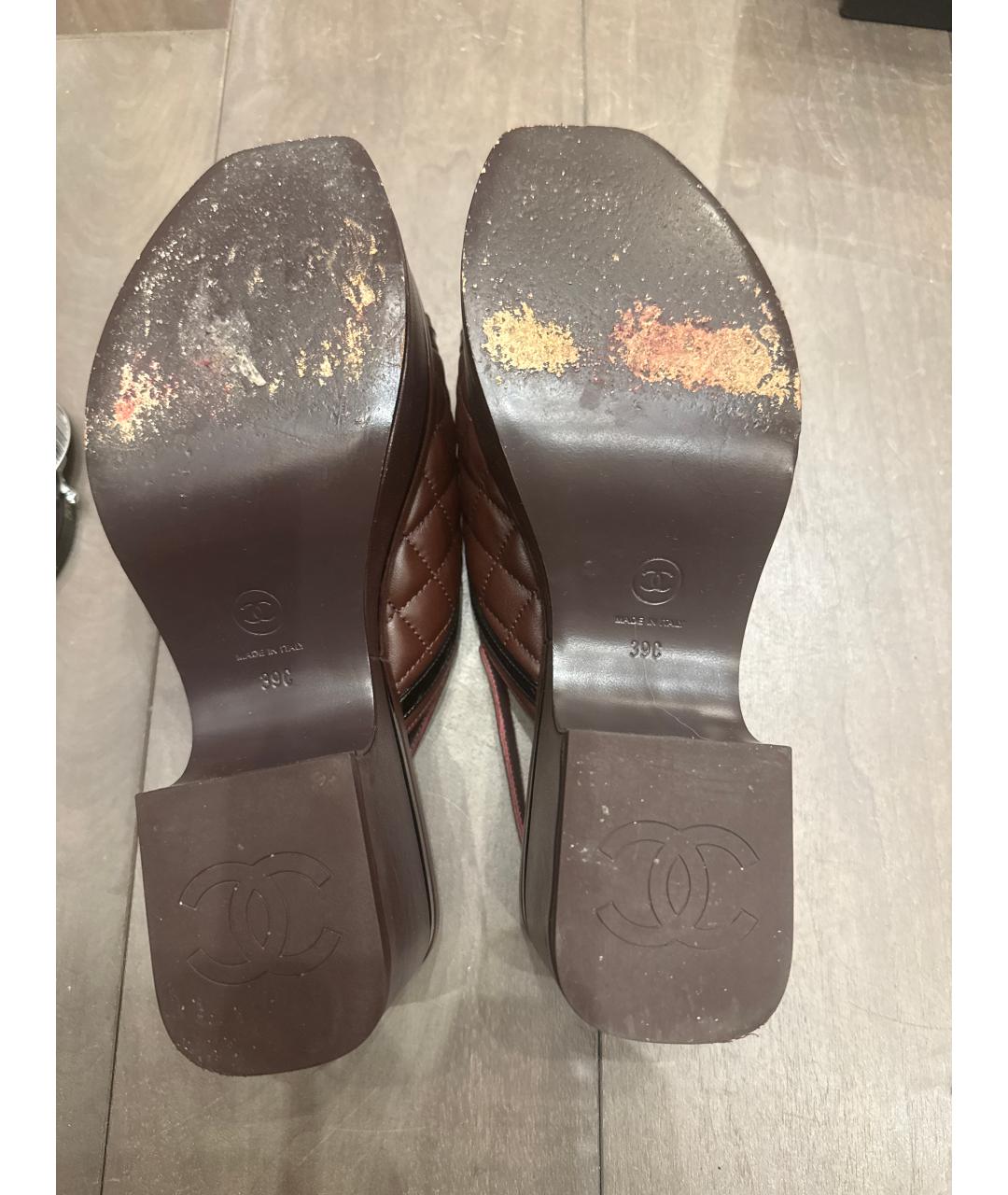 CHANEL Коричневые кожаные босоножки, фото 5