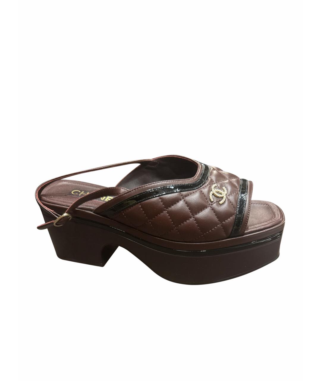 CHANEL Коричневые кожаные босоножки, фото 1