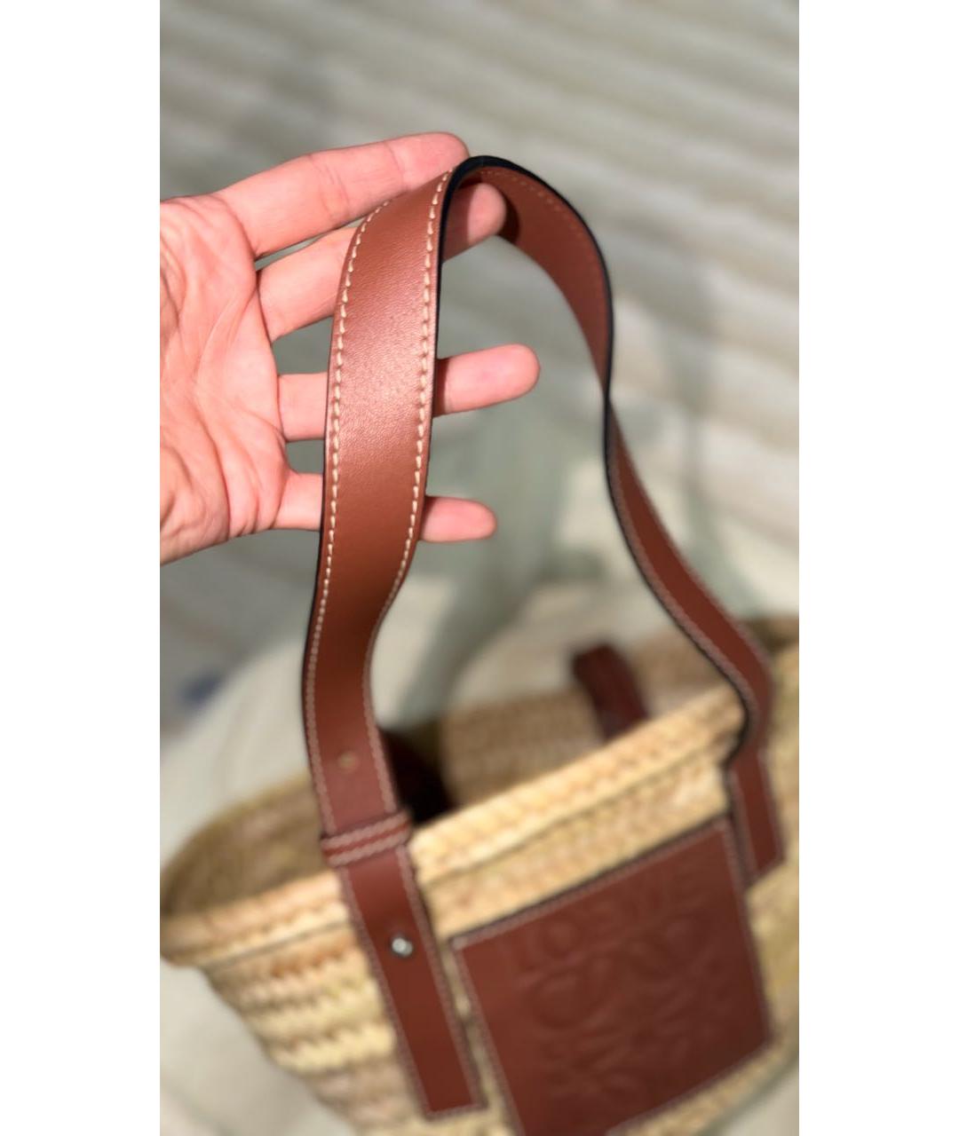 LOEWE Бежевая плетеная пляжная сумка, фото 3