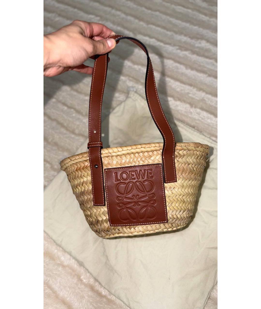 LOEWE Бежевая плетеная пляжная сумка, фото 2