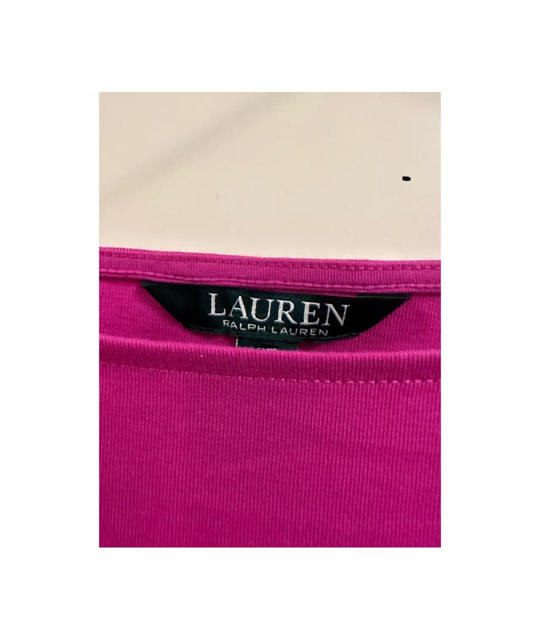 RALPH LAUREN Фуксия хлопко-эластановая футболка, фото 3