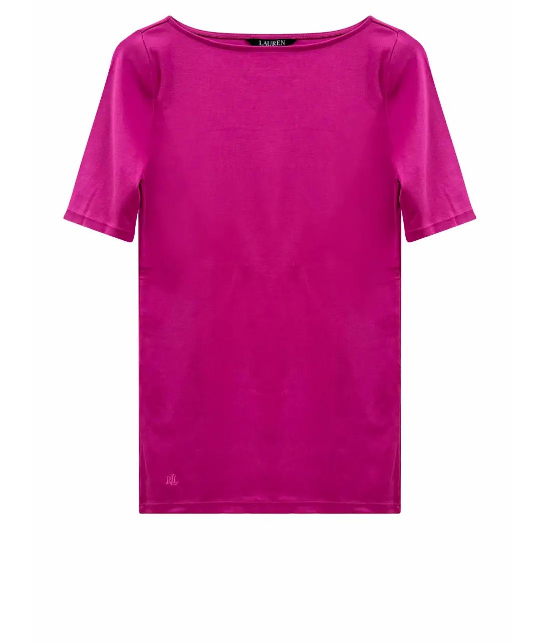 RALPH LAUREN Фуксия хлопко-эластановая футболка, фото 1