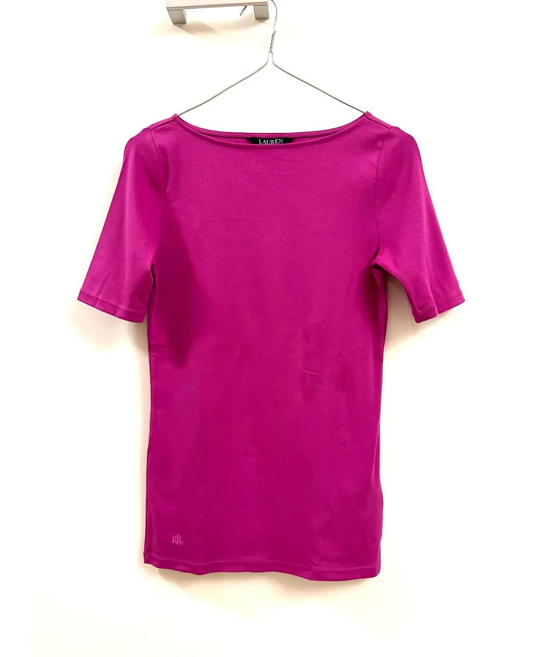 RALPH LAUREN Фуксия хлопко-эластановая футболка, фото 4