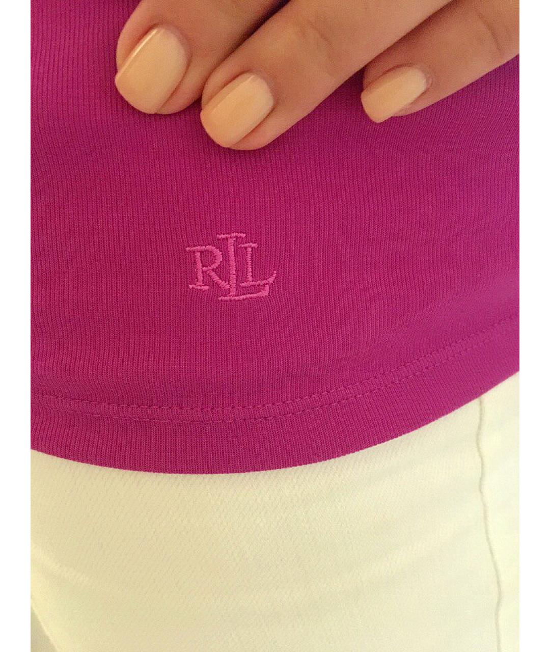 RALPH LAUREN Фуксия хлопко-эластановая футболка, фото 5