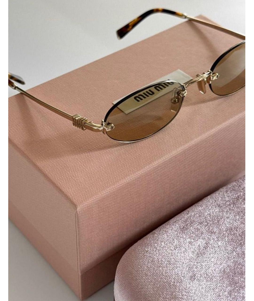 MIU MIU Золотые металлические солнцезащитные очки, фото 3