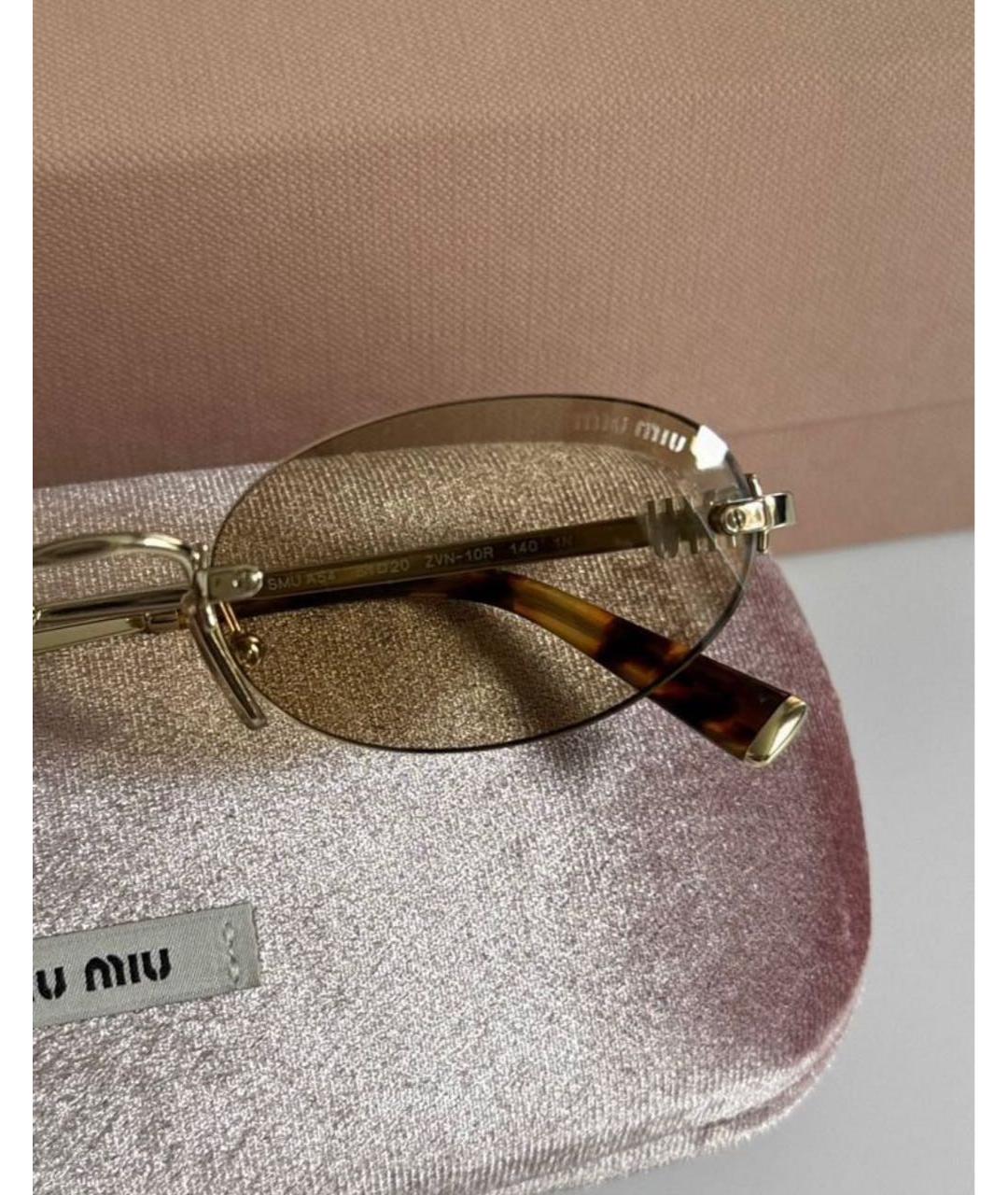 MIU MIU Золотые металлические солнцезащитные очки, фото 4