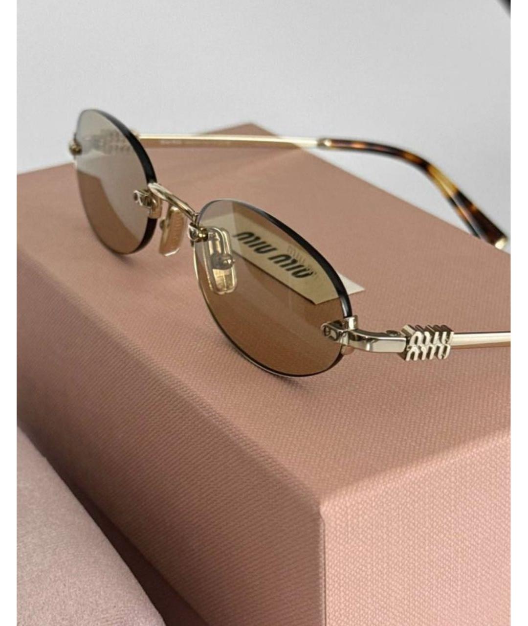 MIU MIU Золотые металлические солнцезащитные очки, фото 2