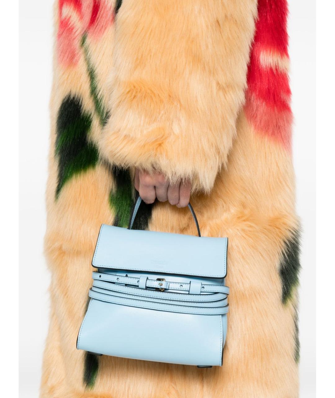 MOSCHINO Голубая кожаная сумка с короткими ручками, фото 3