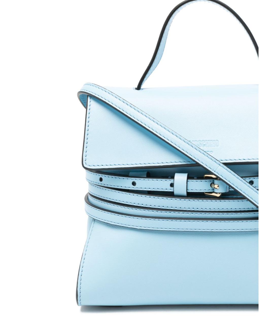 MOSCHINO Голубая кожаная сумка с короткими ручками, фото 5