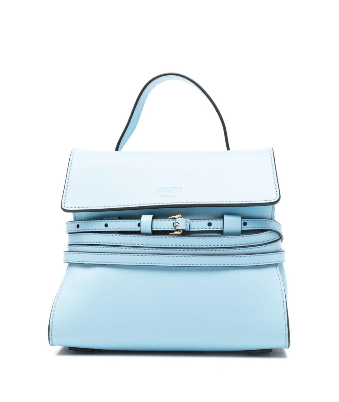 MOSCHINO Голубая кожаная сумка с короткими ручками, фото 1