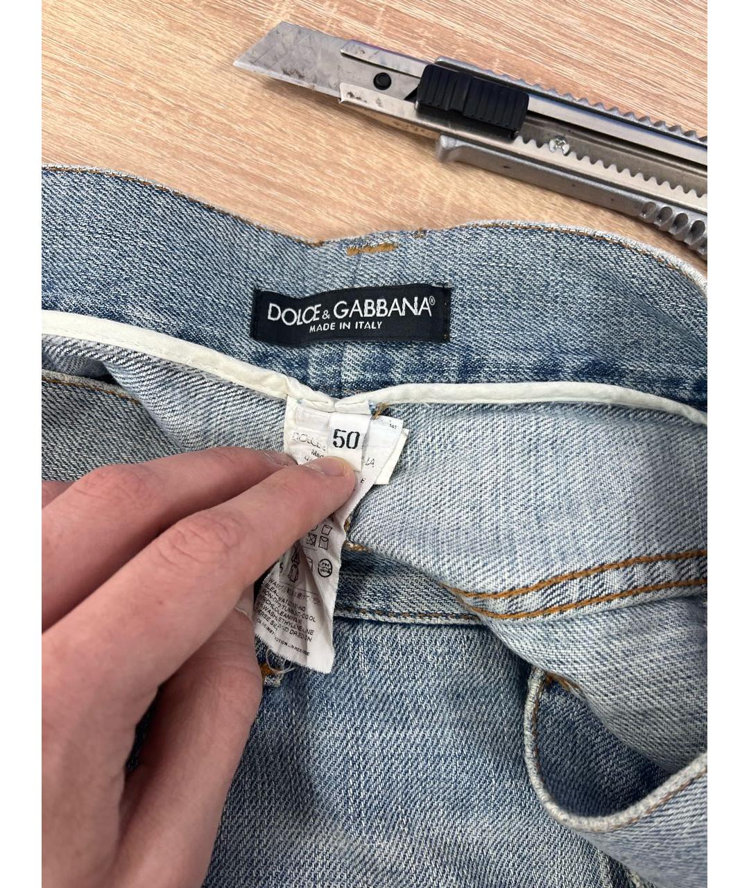 DOLCE&GABBANA Голубые хлопковые прямые джинсы, фото 4