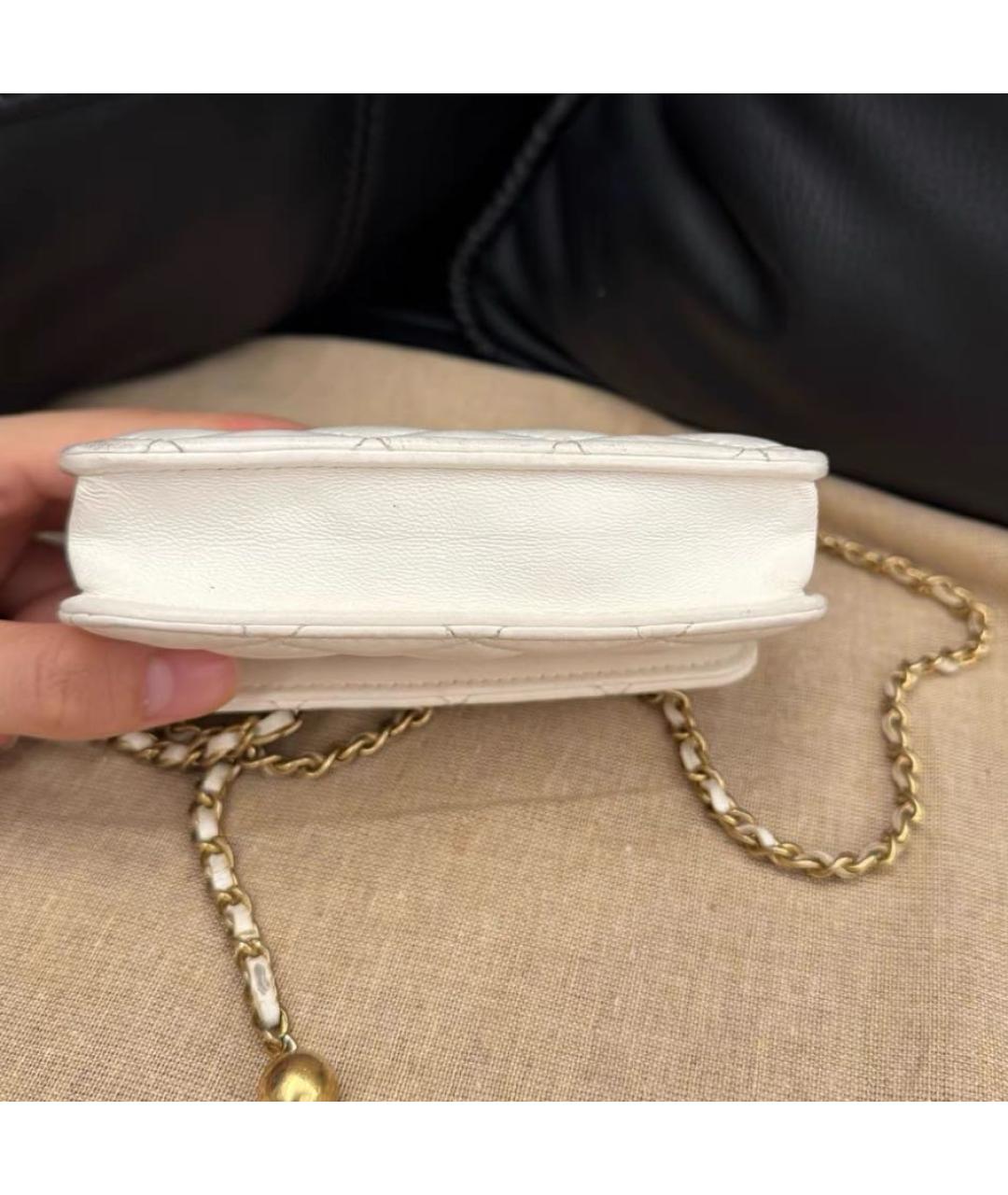 CHANEL Белая кожаная сумка через плечо, фото 5