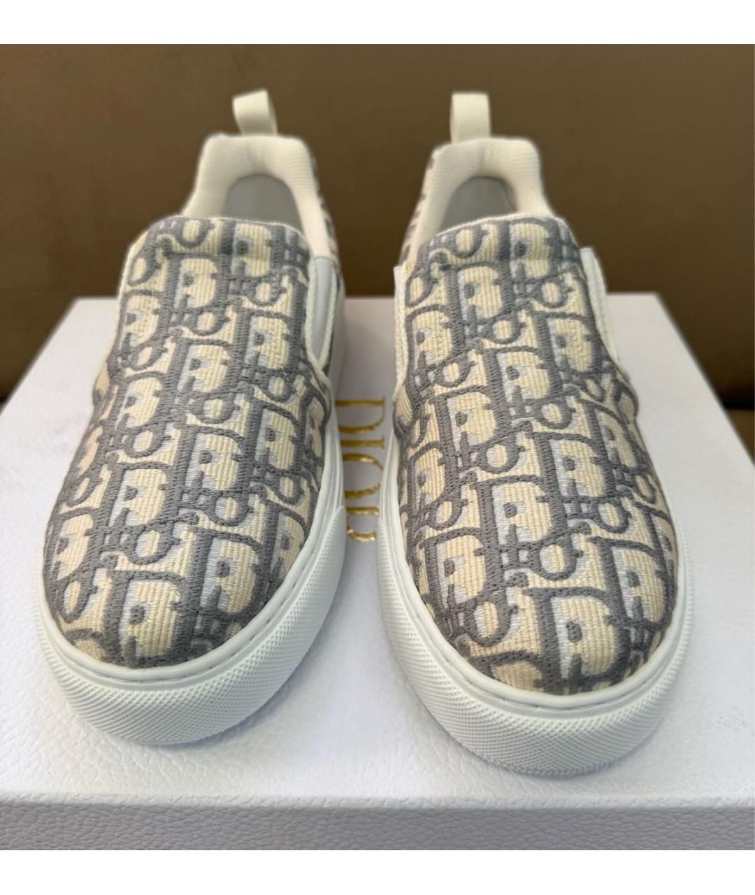 CHRISTIAN DIOR Серые текстильные слипоны, фото 6